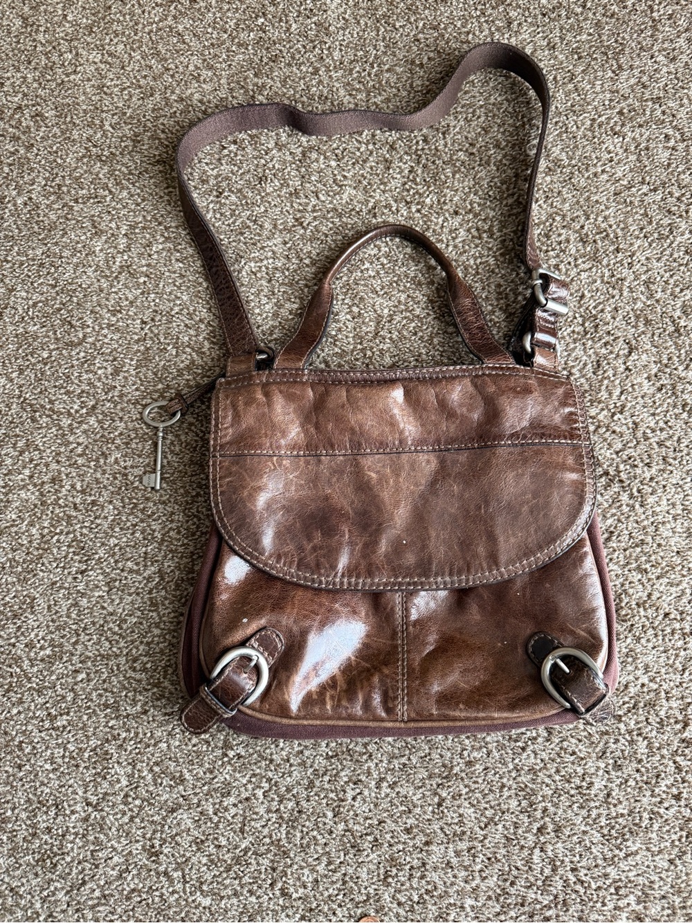 Fossil Brown Leather Crossbody Satchel - Women's Bag